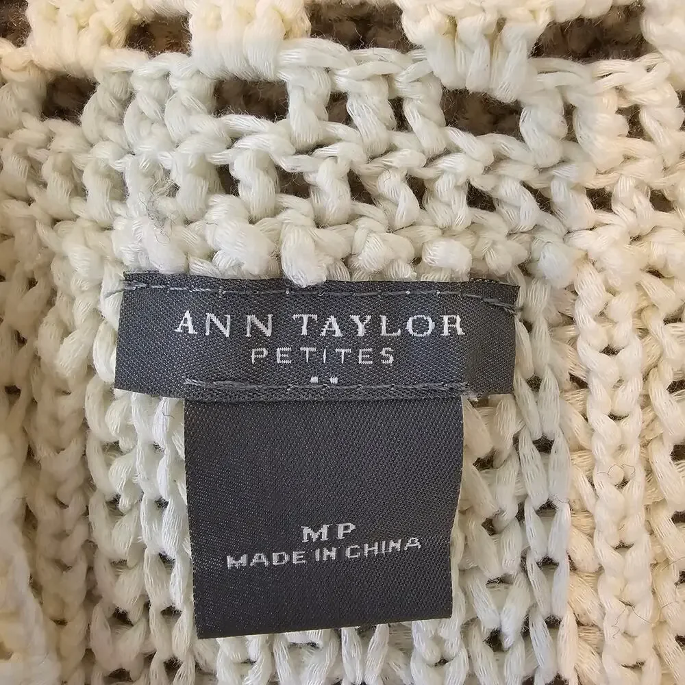 Ann Taylor Ivory Lace Crochet Sweater Cardigan Sz MP (710) - Picture 8 of 14